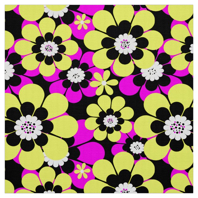 Floral bright neon pattern crimson and yellow flow fabric (Swatch)