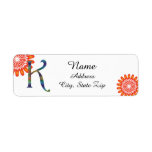 Floral Bright Orange Letter K Mosaic Monogram Label