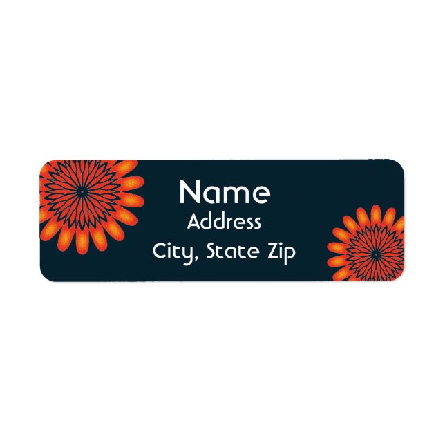 Floral Bright Orange Navy Blue Pattern Flower Label (Front)