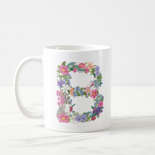 Floral bright pink watercolor letter B coffee Mug