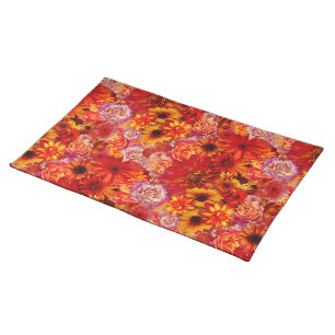 Floral Bright Rojo Bouquet Rich Red Hot Daisies Cloth Placemat