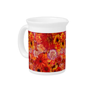 Floral Bright Rojo Bouquet Rich Red Hot Daisies Drink Pitcher