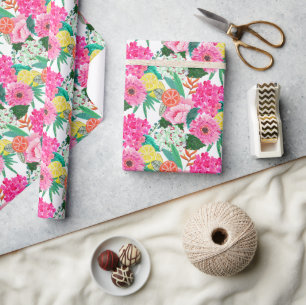 Floral bright summer fruit garden party wrapping paper