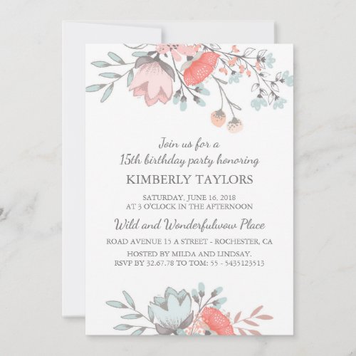 Floral Brithday Party Vintage Invitation