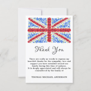 Floral British Flag Memorial Funeral Patriotic Thank You Card