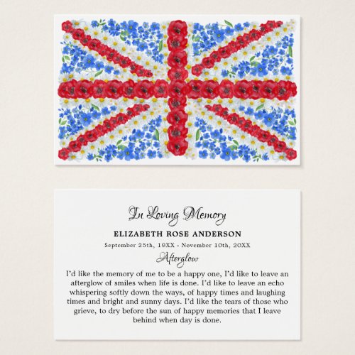 Floral British Flag Memorial Funeral Prayer Card