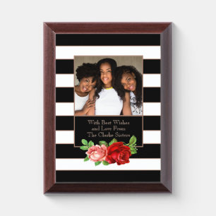 Floral Bronze Black & White Stripe - Custom Photo Award Plaque