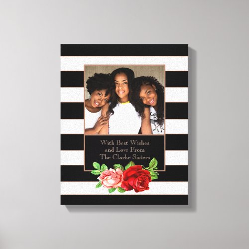 Floral Bronze Black  White Stripe _ Custom Photo Canvas Print