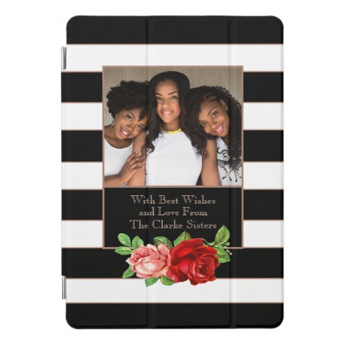 Floral Bronze Black  White Stripe _ Custom Photo iPad Pro Cover