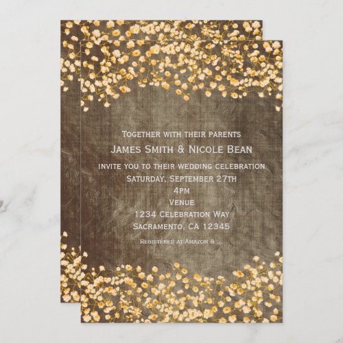 Floral Bronze Gold Elegant Wedding Invitations