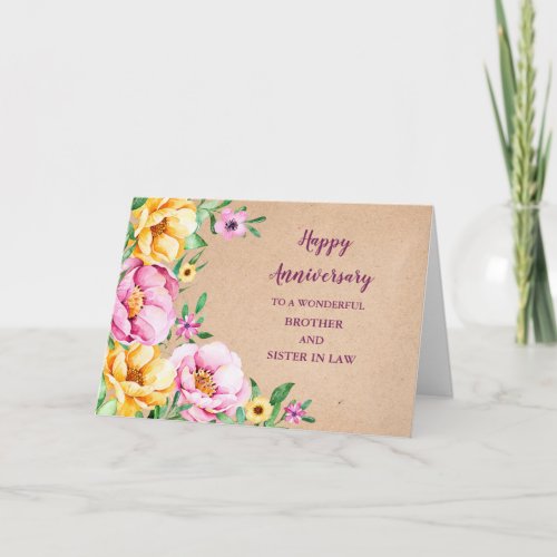 Floral Brother and Sister in Law Anniversary Card