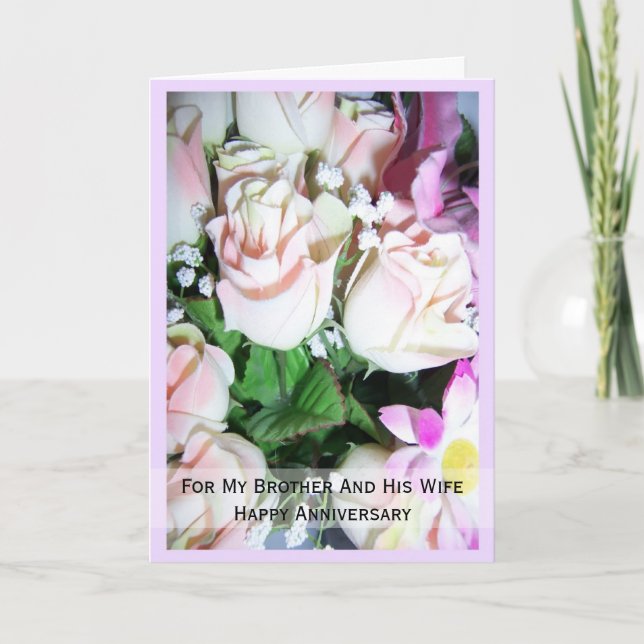 Floral Brother And Wife Personalised Anniversary Card (Front)