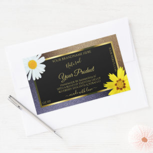 Floral Brown and Blue Glitter Black Product Labels