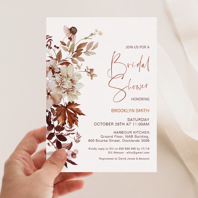 Floral Brown Beige Fall in Love Bridal Shower Invitation (Fall in Love Bridal Shower Invitation Template, Autumn Fall In Love Bridal Shower Invite, Floral )