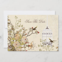 floral brown bird cage, love birds save the dates save the date