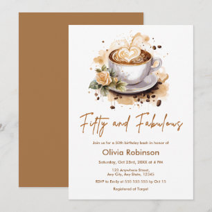 Floral Brown Coffee Themed 50th Birthday Invitation