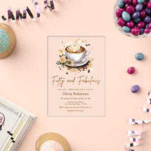 Floral Brown Coffee Themed 50th Birthday Petite Acrylic Invitation