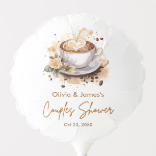 Floral Brown Coffee Themed Wedding Couples Shower Balloon