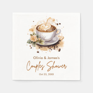 Floral Brown Coffee Themed Wedding Couples Shower Napkins