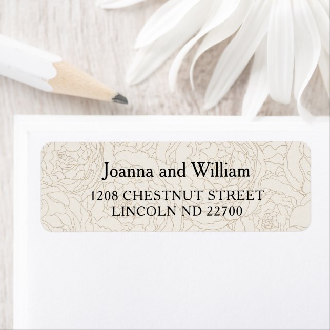 Floral brown elegant wedding return address labels (Insitu)