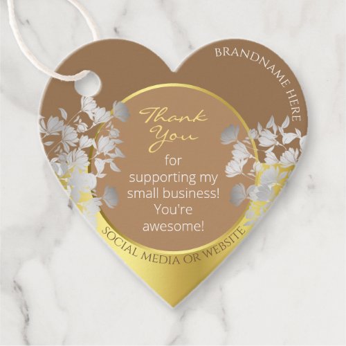 Floral Brown  Gold with Silver Flowers Thank You Favor Tags