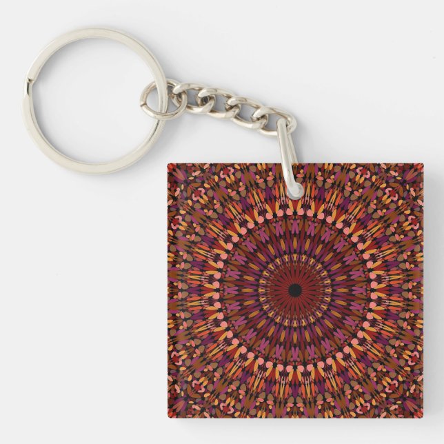 Floral Brown Mandala Design-48566 Keychain (Front)