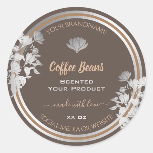 Floral Brown Product Packaging Labels Silver Frame