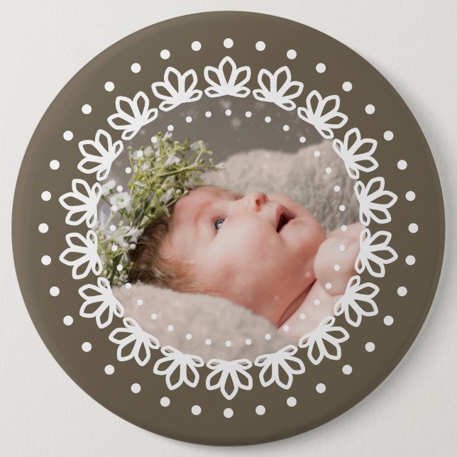Floral brown round personalized classic button (Front)