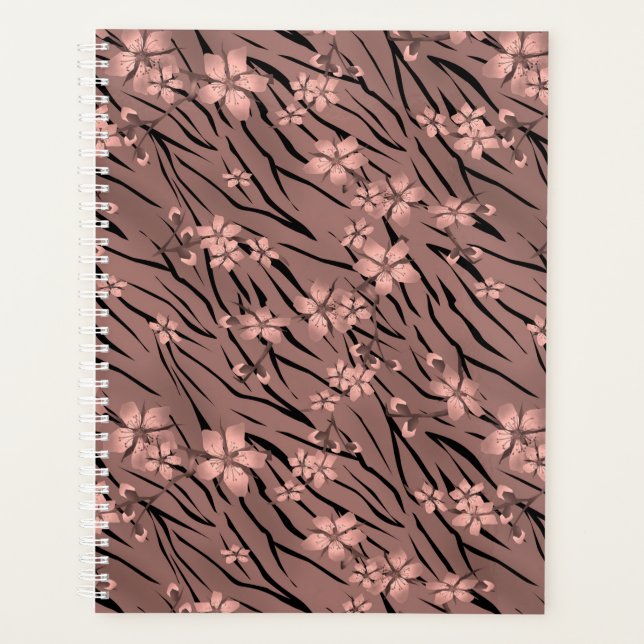 Floral, brown, tiger pattern planner (Front)