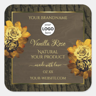 Floral Brown Tree Bark Grain Product Labels Logo