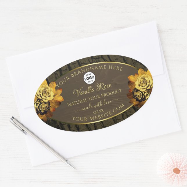 Floral Brown Tree Bark Grain Product Labels Logo (Envelope)
