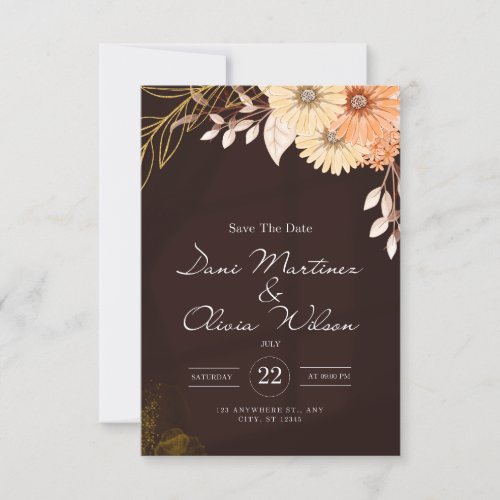 Floral Brown  White Botanical Wedding Invitation 