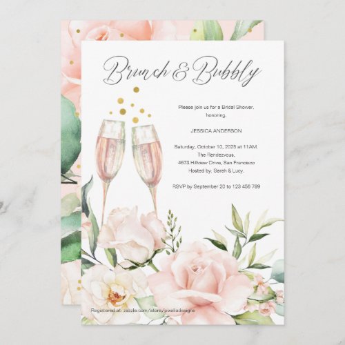 Floral Brunch and bubbly blush pink chic mimosa Invitation