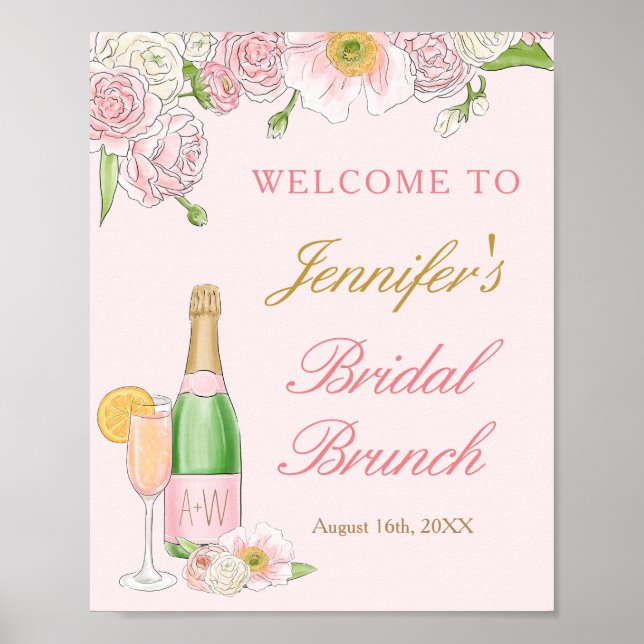 Floral Brunch and Bubbly Bridal Brunch Welcome Pos Poster (Front)