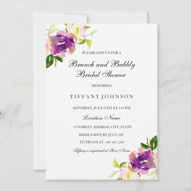 Floral Brunch And Bubbly Bridal Shower Invitation (Front)