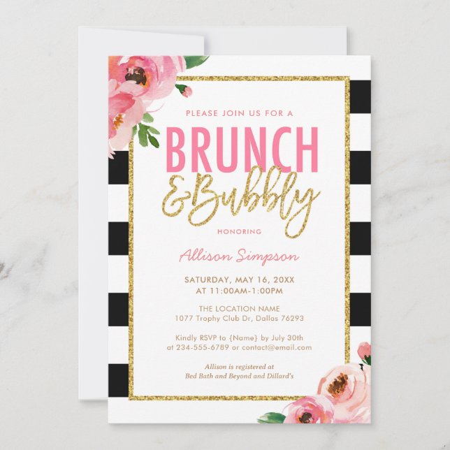 Floral Brunch and Bubbly Bridal Shower Invitation (Front)