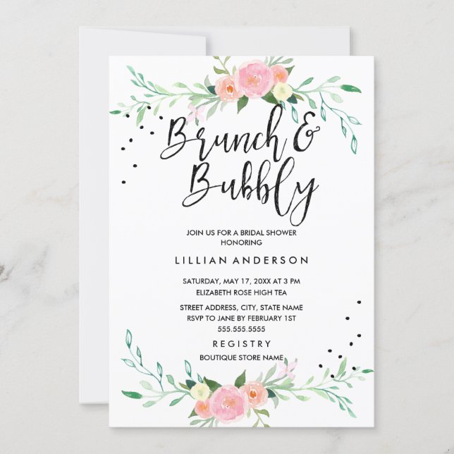 Floral Brunch and Bubbly Bridal Shower Invitation (Front)