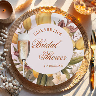 Floral Brunch And Bubbly Bridal Shower Paper Plates