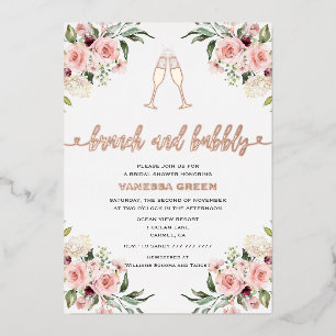 Floral Brunch and Bubbly Bridal Shower Rose Gold Foil Invitation
