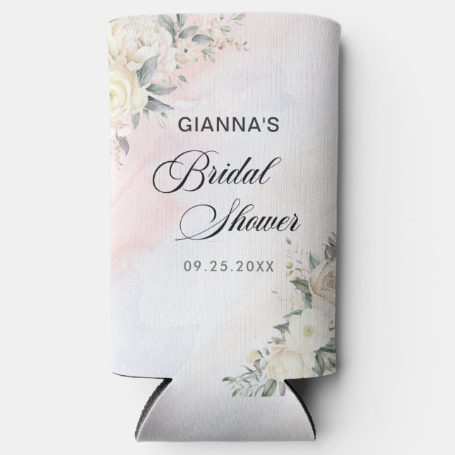 Floral Brunch And Bubbly Bridal Shower Seltzer Can Cooler (Front)