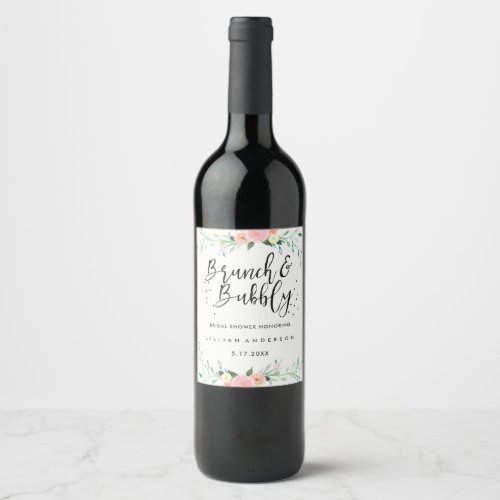 Floral Brunch and Bubbly Bridal Shower Wine Label