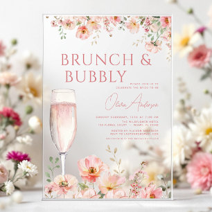 Floral Brunch and Bubbly Champagne Bridal Shower Acrylic Invitations