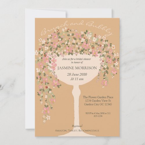 Floral Brunch and Bubbly Champagne Bridal Shower Invitation