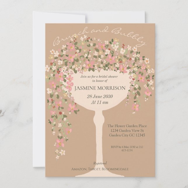 Floral Brunch and Bubbly Champagne Bridal Shower Invitation (Front)