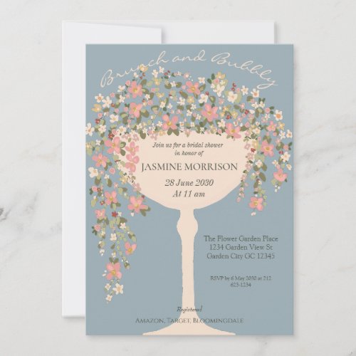 Floral Brunch and Bubbly Champagne Bridal Shower Invitation