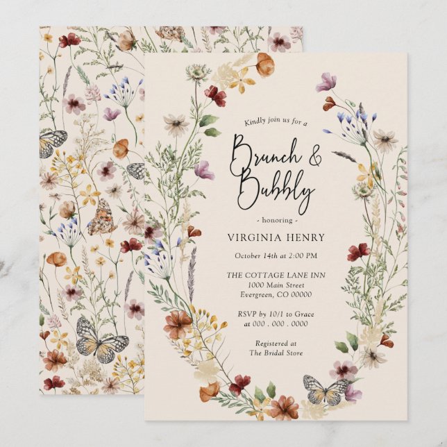 Floral Brunch and Bubbly Invitation (Front/Back)