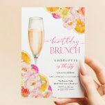 Floral Brunch & Bubbly Birthday Brunch Invitation<br><div class="desc">Floral Brunch & Bubbly Birthday Brunch Invitation in a vibrant pink and oranges color theme</div>