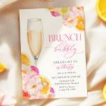 Floral Brunch & Bubbly Birthday Brunch Invitation<br><div class="desc">Floral Brunch & Bubbly Birthday Brunch Invitation in a vibrant pink and oranges color theme</div>