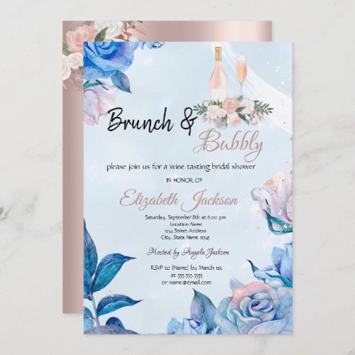 Floral Brunch  Bubbly Blue Bridal Shower  Invitation