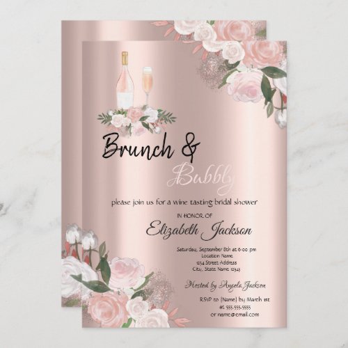 Floral Brunch  Bubbly Bridal Shower  Invitation